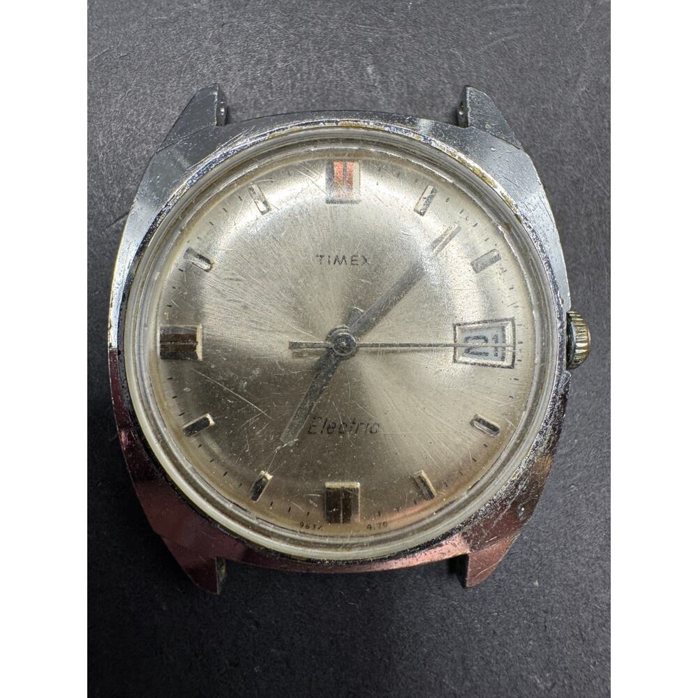 Vintage Timex Electric Silver Tone Date Analog Watch 32mm No Band & Back Case